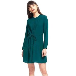 Whistles Teal Blue Long Sleeve Shirt Dress 2 XS Work Office Tiered Ruffle Casual